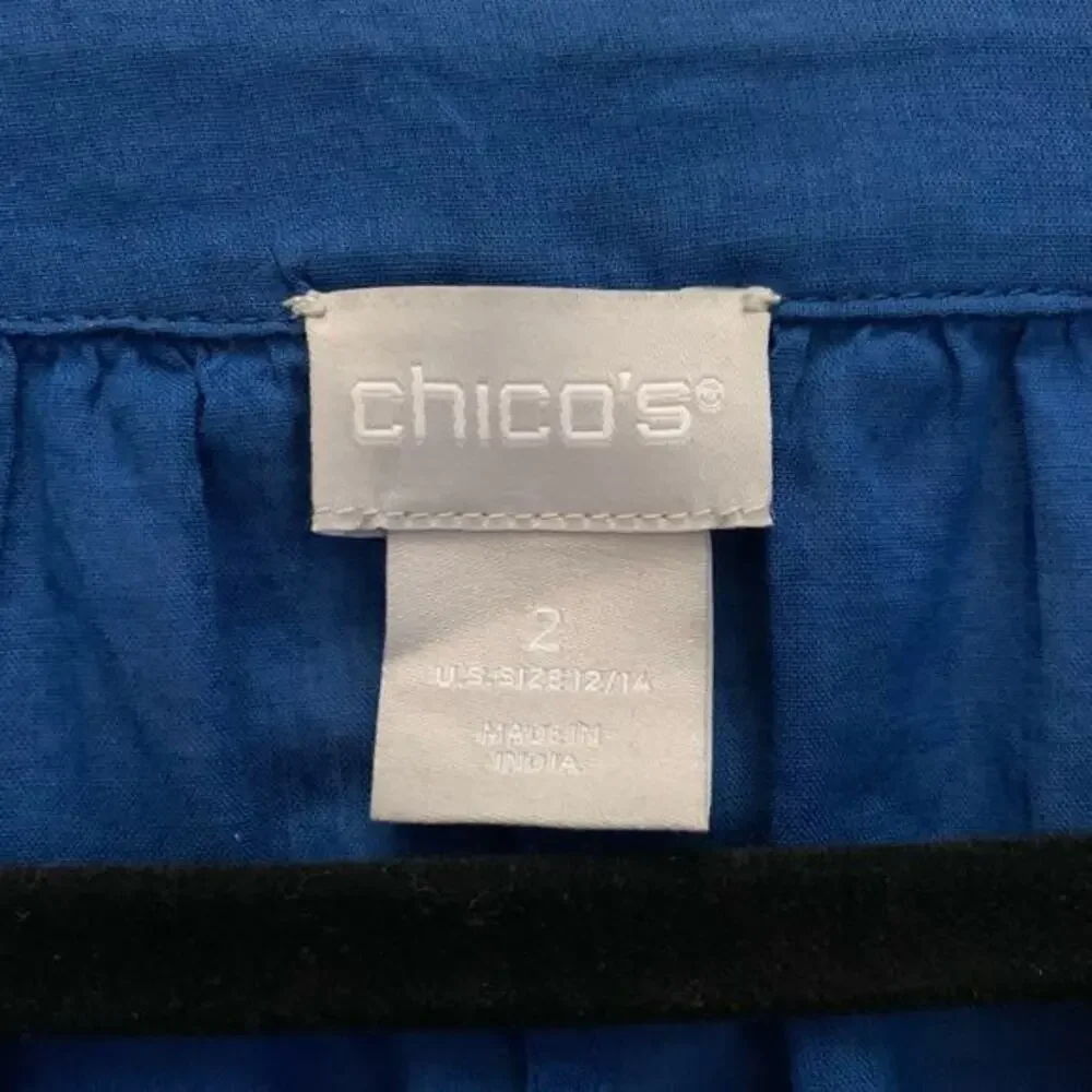 CHICO'S Blouse Embroidered Three-Quarter Sleeve Tassel Tie Neck Peasant Boho Top - Picture 8 of 11